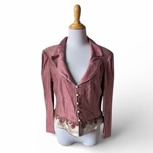 VTG St. John Evening Satin and Beaded Pink Jacket Sz 12 Old Money Luxury